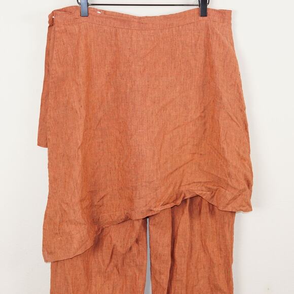 Bryn Walker Orange Linen Straight Leg Asymmetrical Wrap Pants Womens Sz L - Picture 4 of 13